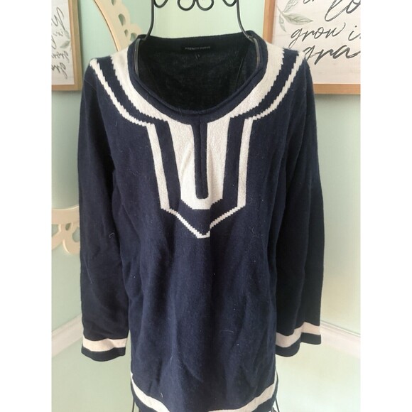 French Curve Large Sweater Blue White Cashmere Round Neck Luxury - Picture 4 of 6